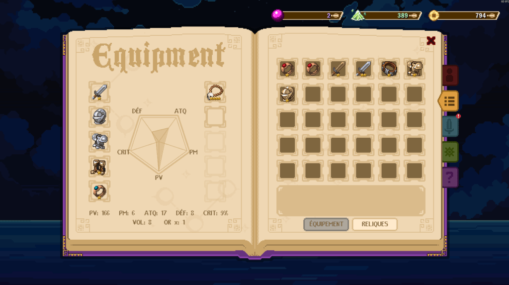 Equipements et reliques dans Colossus - Eternal Blight