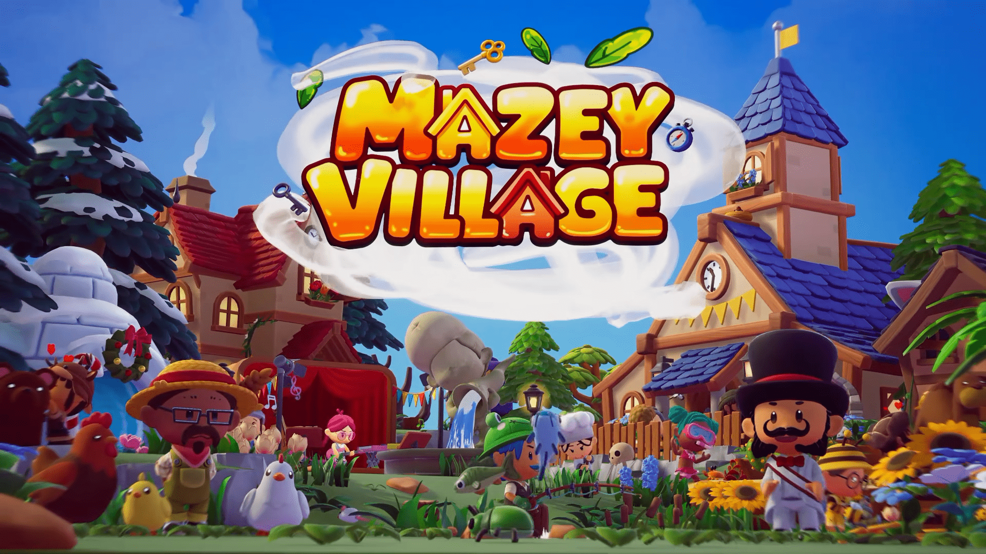 Affiche de Mazey village - logo et personnages