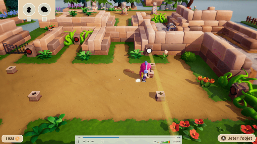 Mazey Village - Personnage tenant un cube reflétant la lumière pour résoudre un casse-tête